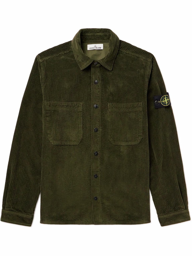 Photo: Stone Island - Logo-Appliquéd Garment-Dyed Cotton-Corduroy Shirt Jacket - Green