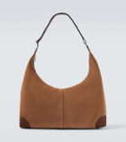 Brunello Cucinelli Leather-trimmed suede shoulder bag