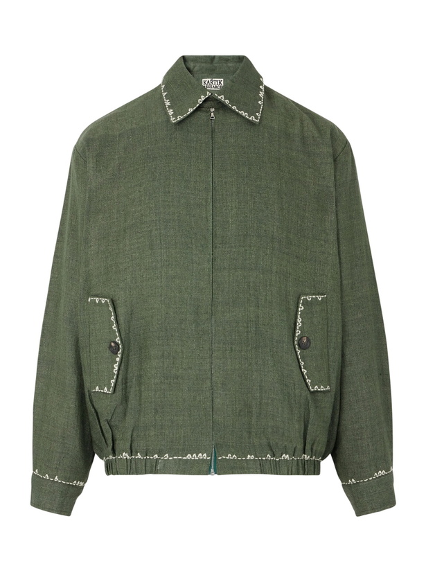 Photo: Kartik Research - Embroidered Wool and Linen-Blend Canvas Blouson Jacket - Green