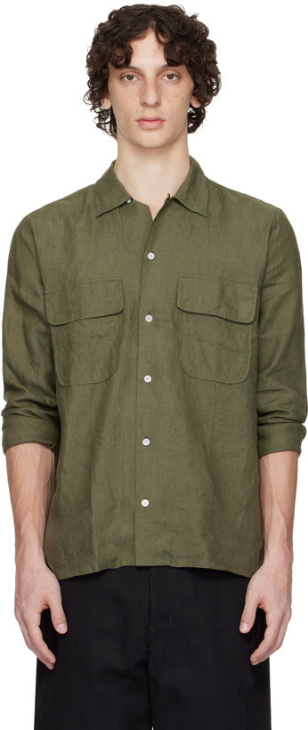 Photo: Drake's Khaki Linen Camp Collar Shirt