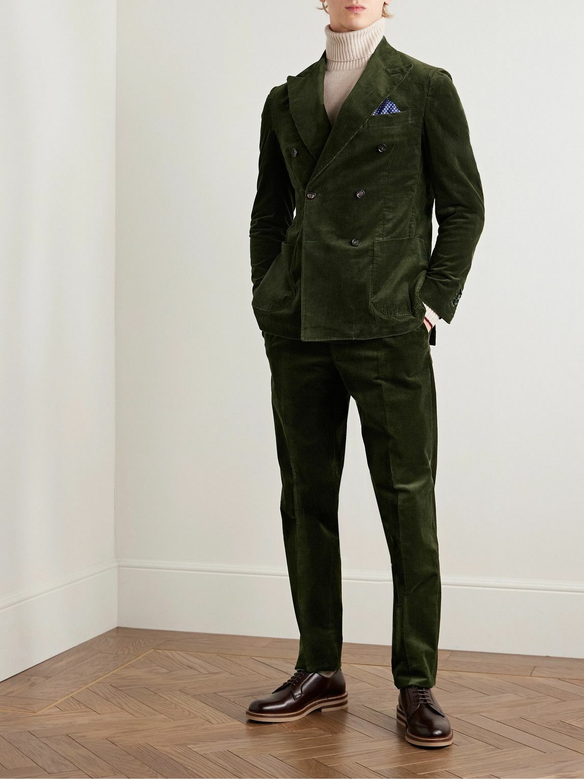 De Petrillo - Slim-Fit Double-Breasted Stretch-Cotton Corduroy