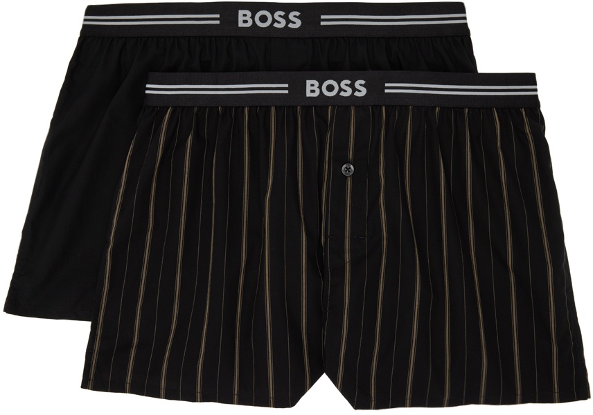 Photo: BOSS Two-Pack Black Striped Waistband Boxers