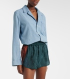Saint Laurent Colorblocked taffeta shorts