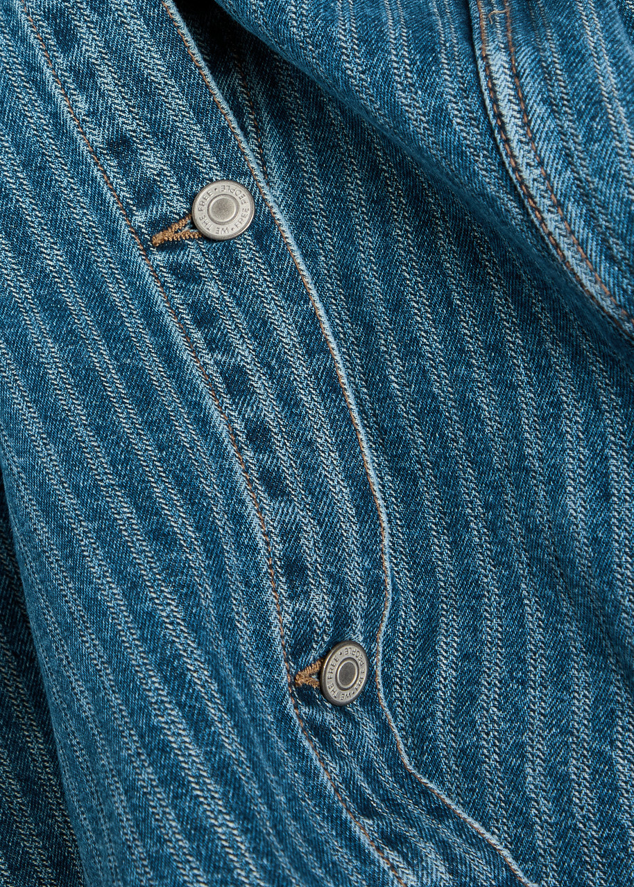 Free People Dunes Striped Denim Jacket Blue
