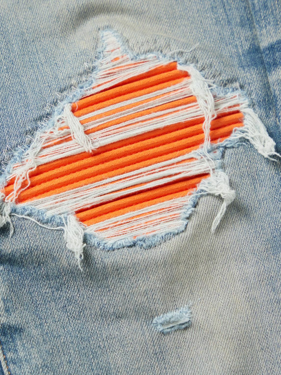 AMIRI - MX1 Skinny-Fit Ultrasuede®-Panelled Distressed Jeans - Blue