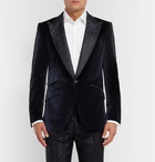 Dolce & Gabbana - Slim-Fit Jacquard-Trimmed Cotton and Silk-Blend Velvet Blazer - Blue