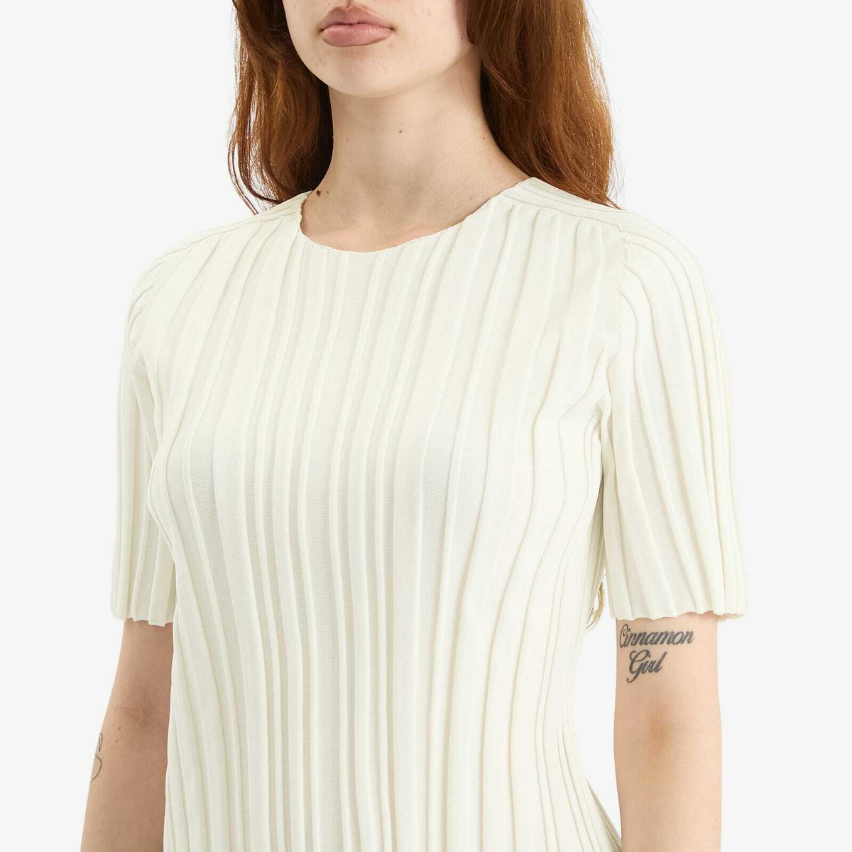 PLEATS PLEASE ISSEY MIYAKE Tシャツ オフホワイト Pleats Please Issey Miyake Women's Rib Knit T-Shirt in Off