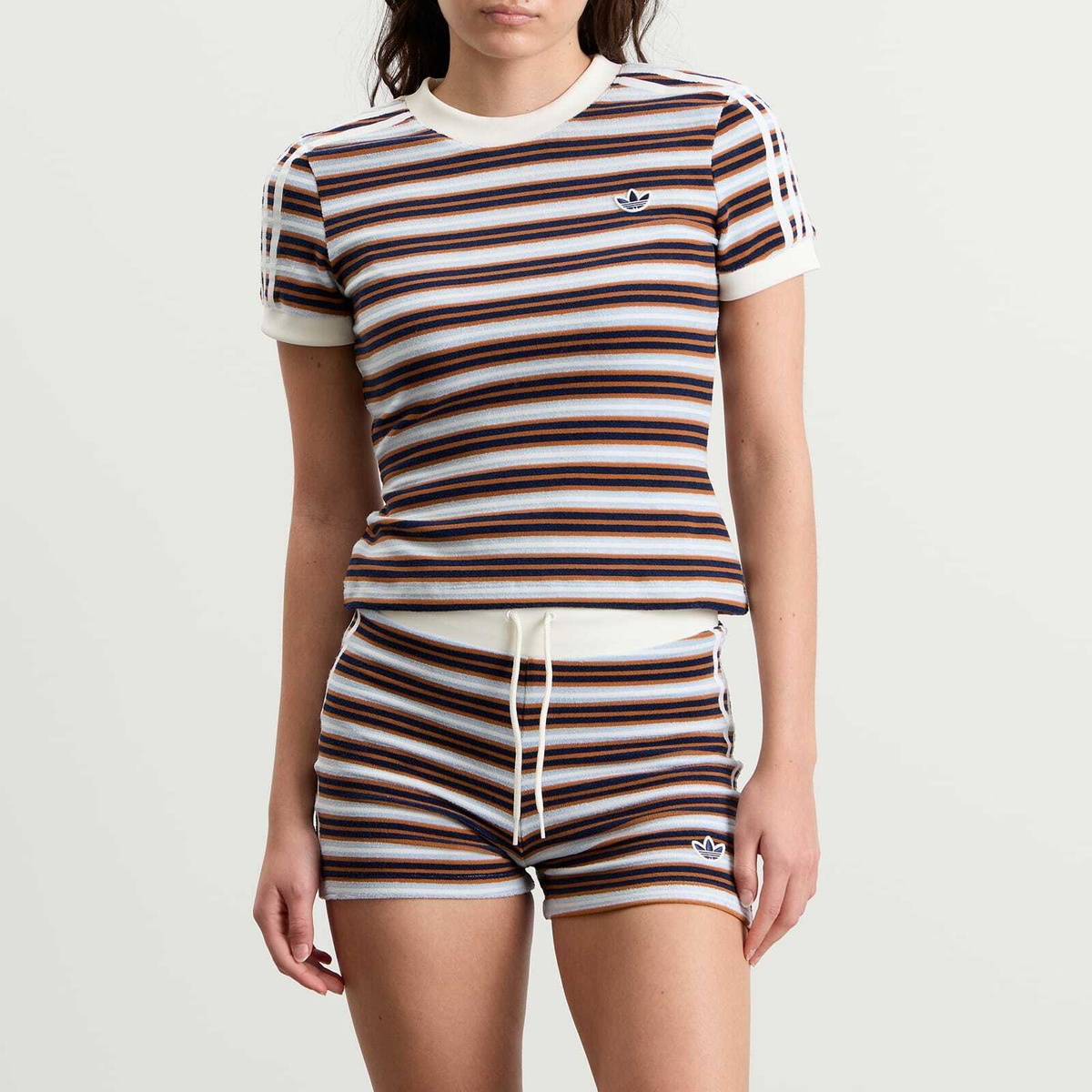 Adidas Women's Striped Terry T-Shirt in Multicolor/Crystal Sky