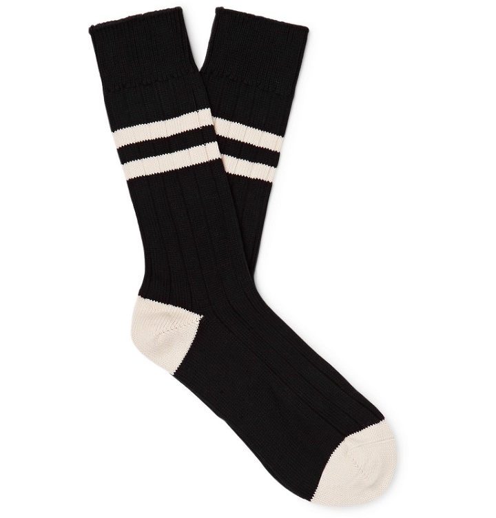 Photo: The Workers Club - Striped Cotton-Blend Socks - Black