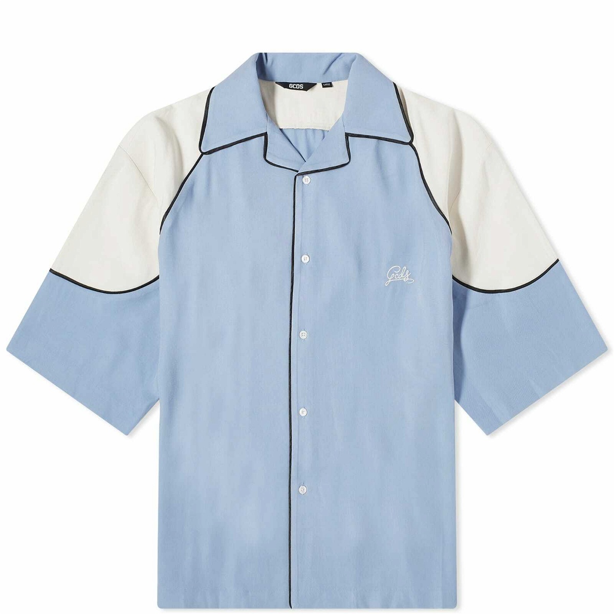 Photo: GCDS Men's Comma Short Sleeve Vacation Shirt in Baby Blue
