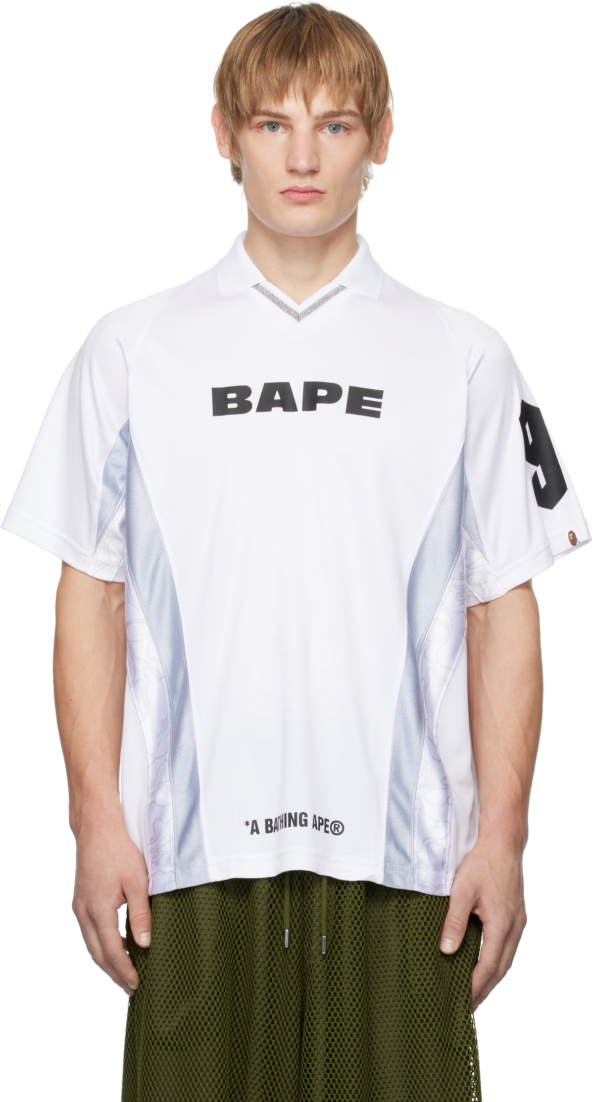 BAPE White Multi Logo Soccer Jersey T-shirt A Bathing Ape