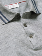 Brunello Cucinelli - Striped Linen and Cotton-Blend Polo Shirt - Gray