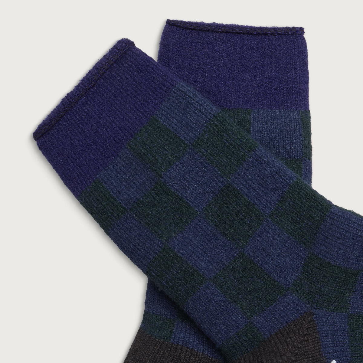 RoToTo Checkerboard Room Sock in Navy Blue/Charcoal