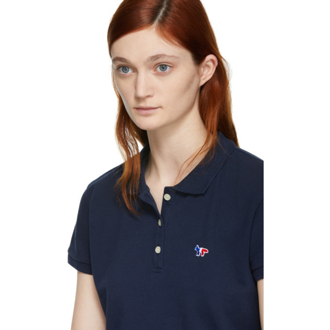 Maison Kitsune Navy Tricolor Fox Patch Polo Maison Kitsune