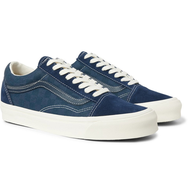 Photo: Vans - OG Old Skool LX Leather-Trimmed Suede and Checkerboard Canvas Sneakers - Men - Navy