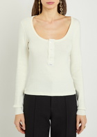 Chloe Logo-appliquéd Cotton Henley top Off White