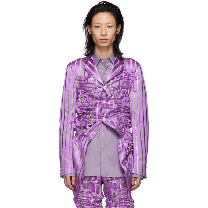 Photo: Comme des Garcons Homme Plus Purple Silk Satin Stripe Blazer
