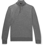 Ermenegildo Zegna - Slim-Fit Leather-Trimmed Waffle-Knit Cashmere and Cotton-Blend Half-Zip Sweater - Gray