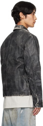 COÛT DE LA LIBERTÉ Black Luke Coated Ecru Rigid Twill Denim Jacket