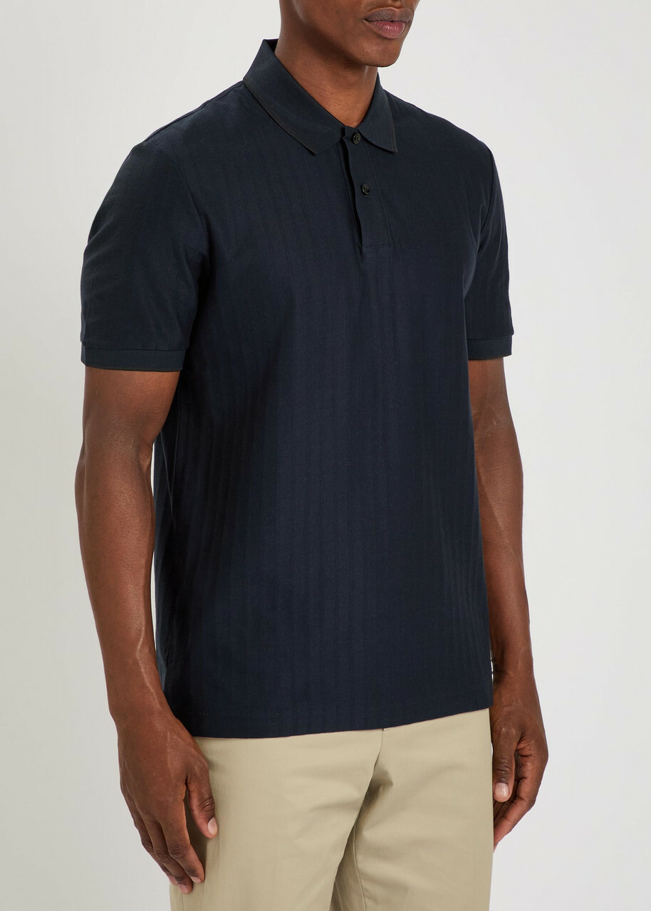 Boss Parley Striped-knit Cotton Polo Shirt Dark Blue