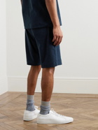 Sunspel - Tapered Cotton-Terry Drawstring Shorts - Blue