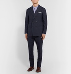 Brunello Cucinelli - Navy Double-Breasted Pinstriped Wool, Linen and Silk-Blend Suit Jacket - Navy