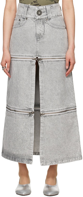 Photo: VAQUERA Gray Zipper Denim Maxi Skirt