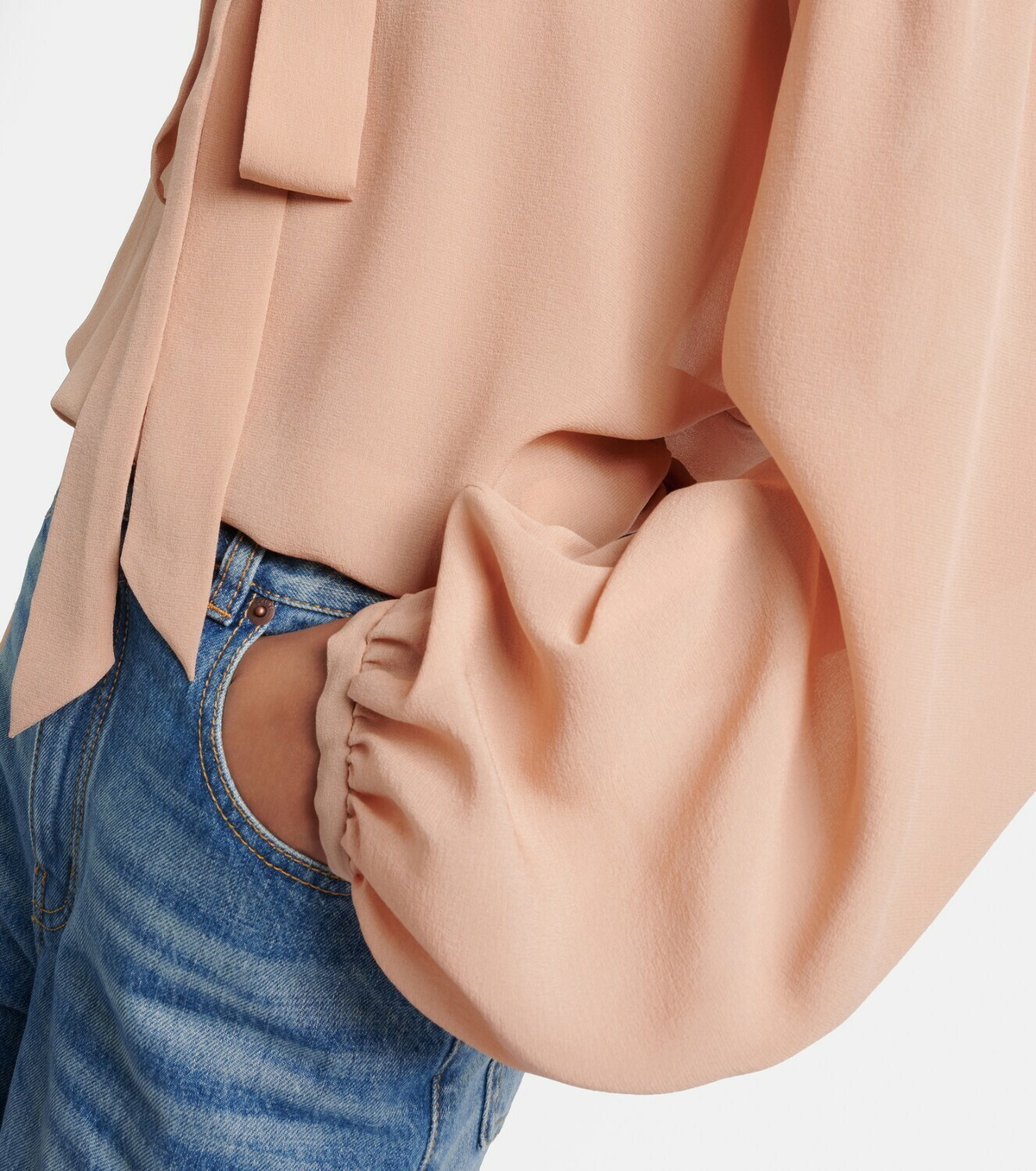 Chloé Lace-trimmed tie-neck silk blouse
