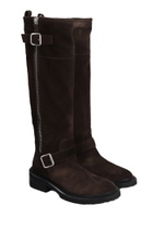 Via Roma 15 Low Heels Boots In Dark Brown Suede