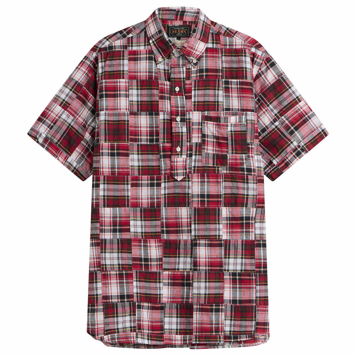 Beams Plus Men's Pullover Patchwork Masras Shirt in Red Patchwork