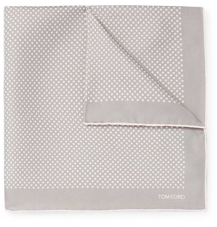 Photo: TOM FORD - Polka-Dot Silk Pocket Square - Gray