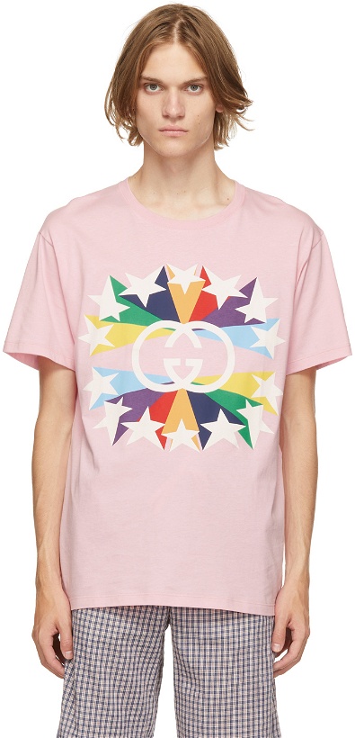 Photo: Gucci Pink Interlocking G Star Burst T-Shirt