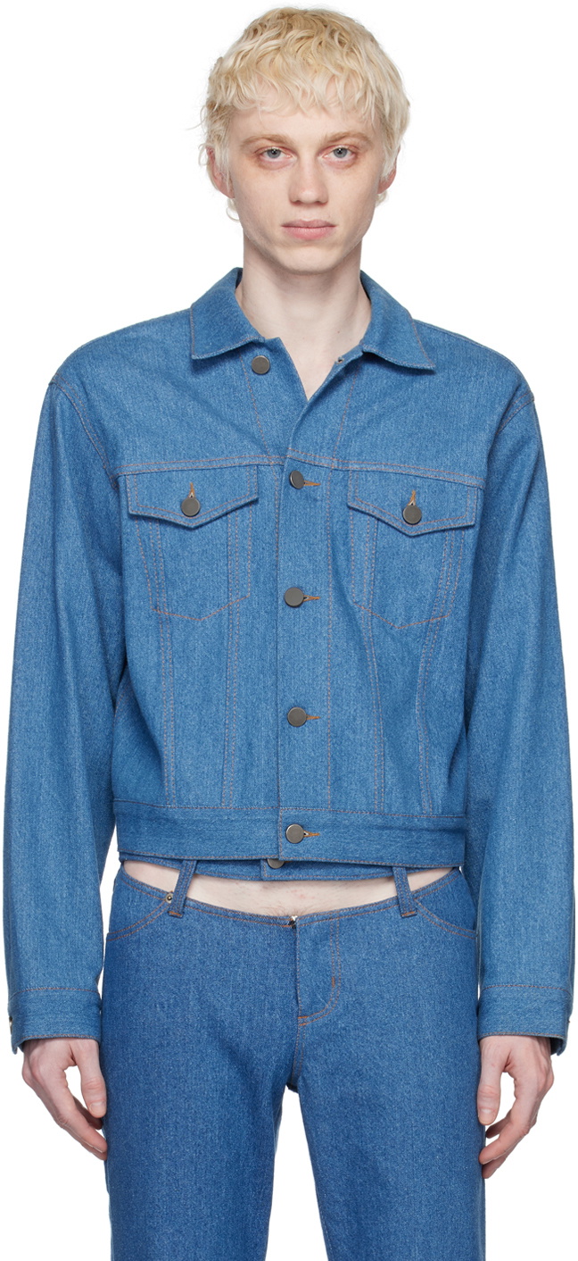 K.NGSLEY SSENSE Exclusive Blue Cropped Trucker Denim Jacket