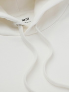 AMI PARIS - Logo-Embroidered Cotton-Blend Jersey Hoodie - White