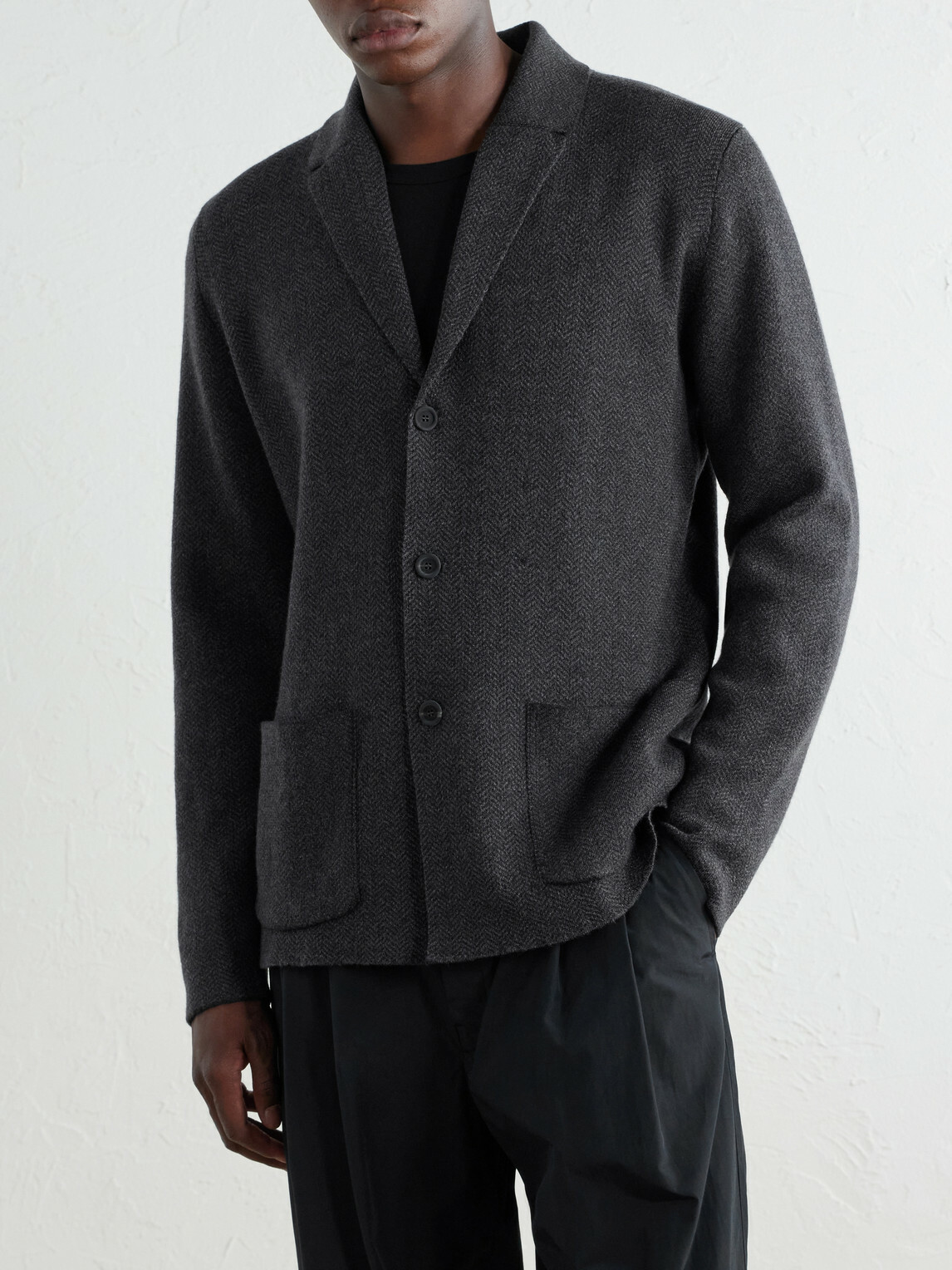 Inis Meáin - Herringbone Merino Wool Cardigan - Gray
