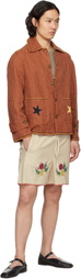 HARAGO Off-White Beadwork Floral Shorts