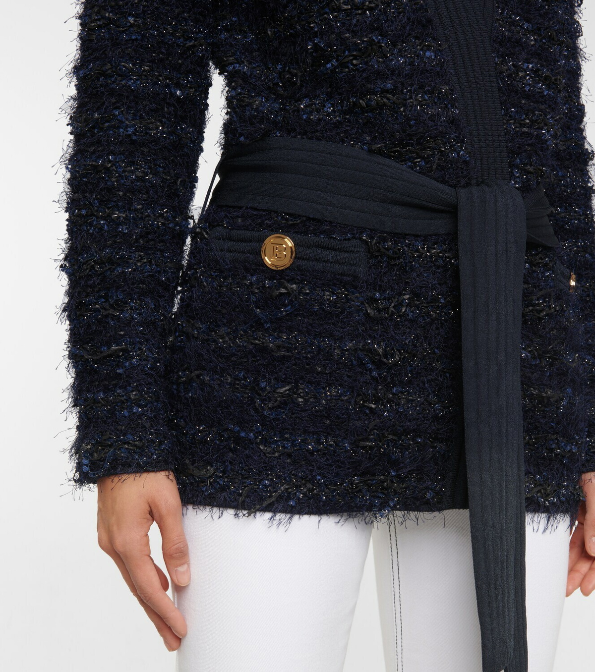 Balmain Women's Tweed Cardigan Blue