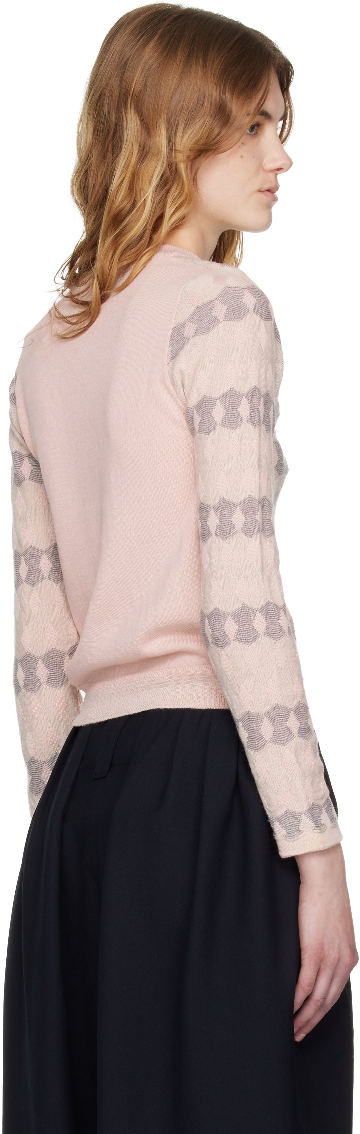 OPEN YY Pink Jacquard Pullover Sweater