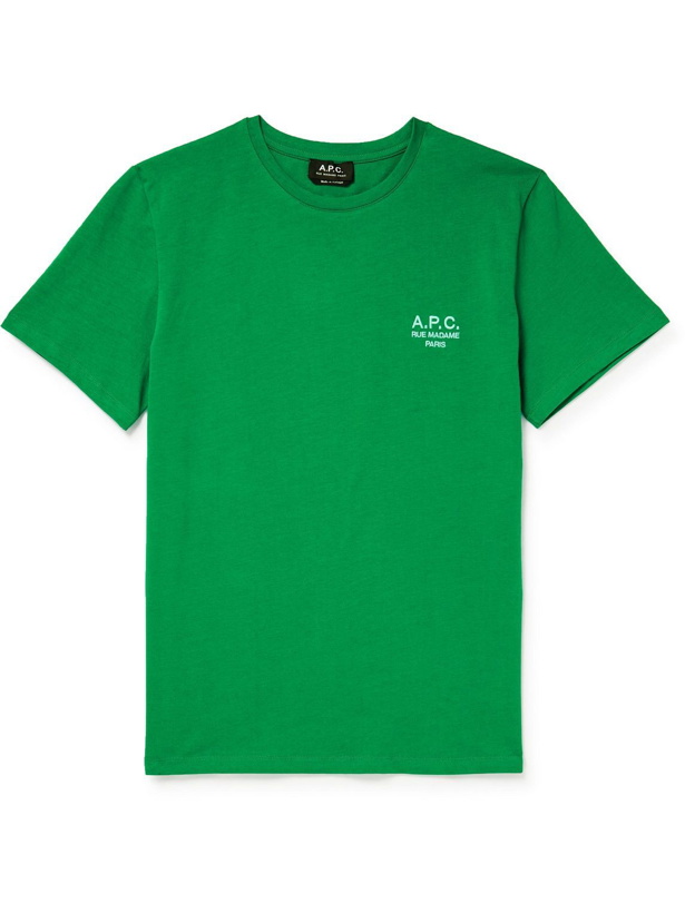 Photo: A.P.C. - Logo-Embroidered Cotton-Jersey T-Shirt - Green
