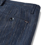 Zanella - Navy Noah Slim-Fit Slub-Striped Linen and Cotton-Blend Trousers - Blue