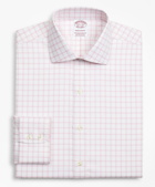 Brooks Brothers Men's Stretch Madison Relaxed-Fit Dress Shirt, Non-Iron Twill English Collar Grid Check | Pink