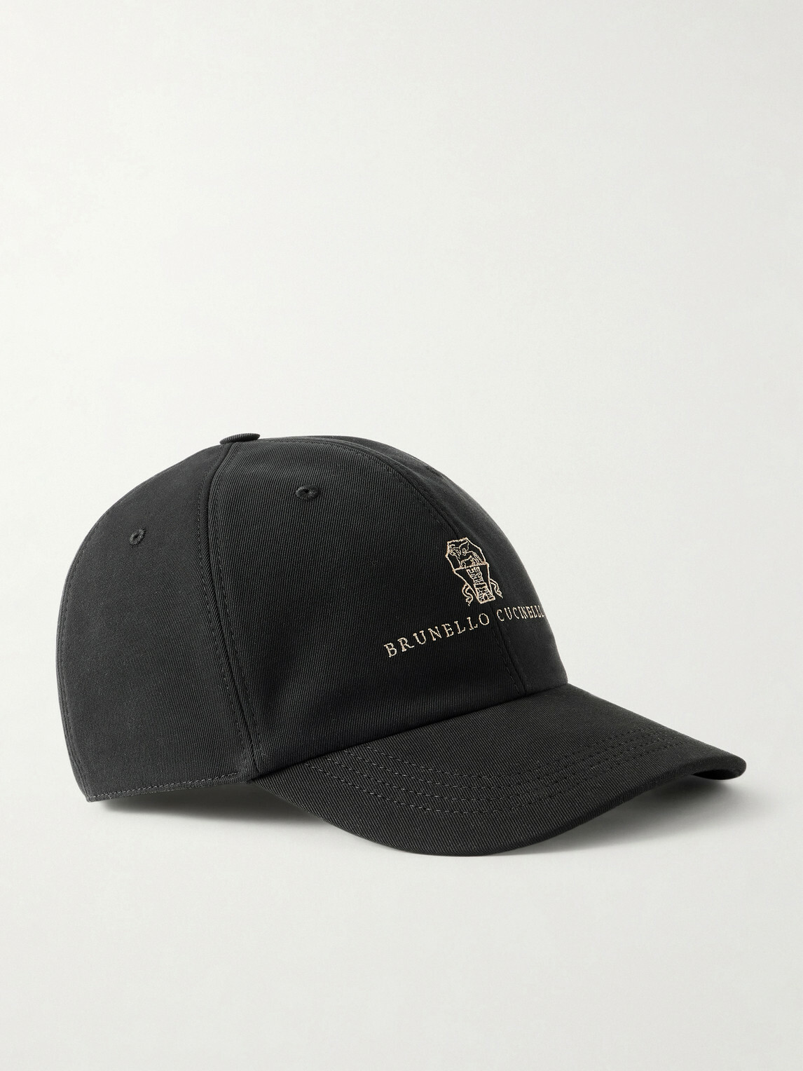Brunello Cucinelli - Logo-Embroidered Leather-Trimmed Cotton-Twill Baseball Cap - Black