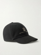 Brunello Cucinelli - Logo-Embroidered Leather-Trimmed Cotton-Twill Baseball Cap - Black