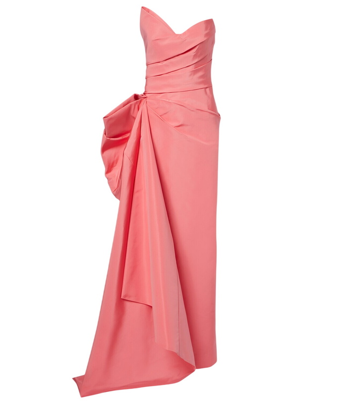 Photo: Monique Lhuillier Draped asymmetric silk bustier gown