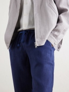 FEDELI - Straight-Leg Linen Drawstring Trousers - Blue