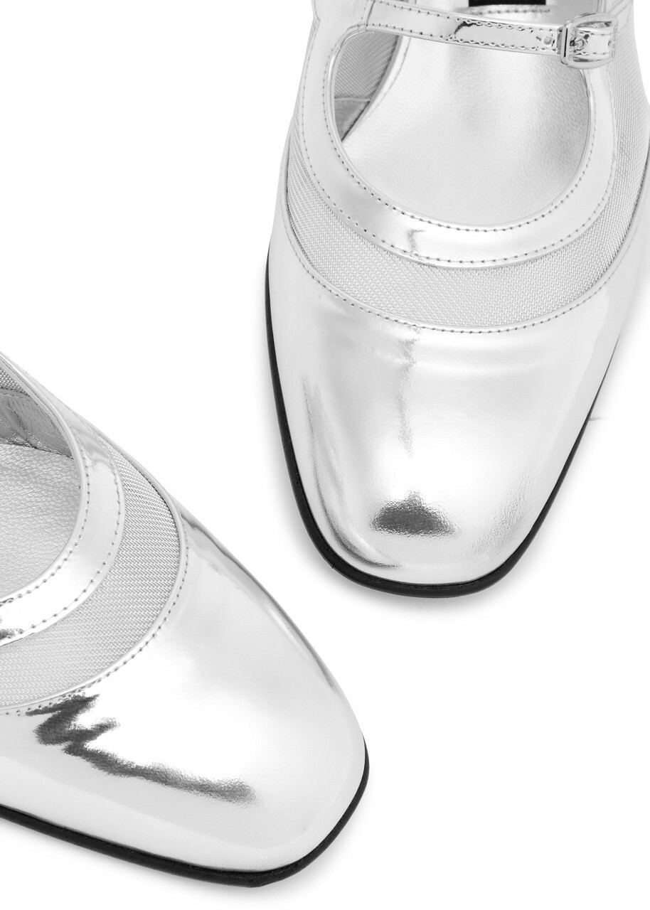 Carel Peche Night Leather Slingback Mary Jane Flats Silver