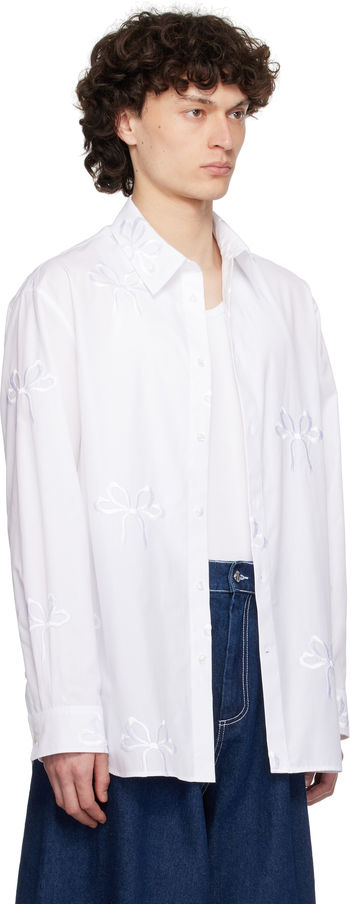 Simone Rocha White Cotton Bow Easy Shirt Simone Rocha