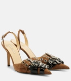 Mach & Mach Buckle Belt 95 suede slingback pumps