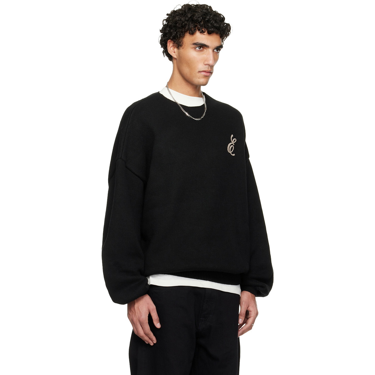 Fear of God ESSENTIALS Black Holiday Embroidered Merino Crewneck Sweater