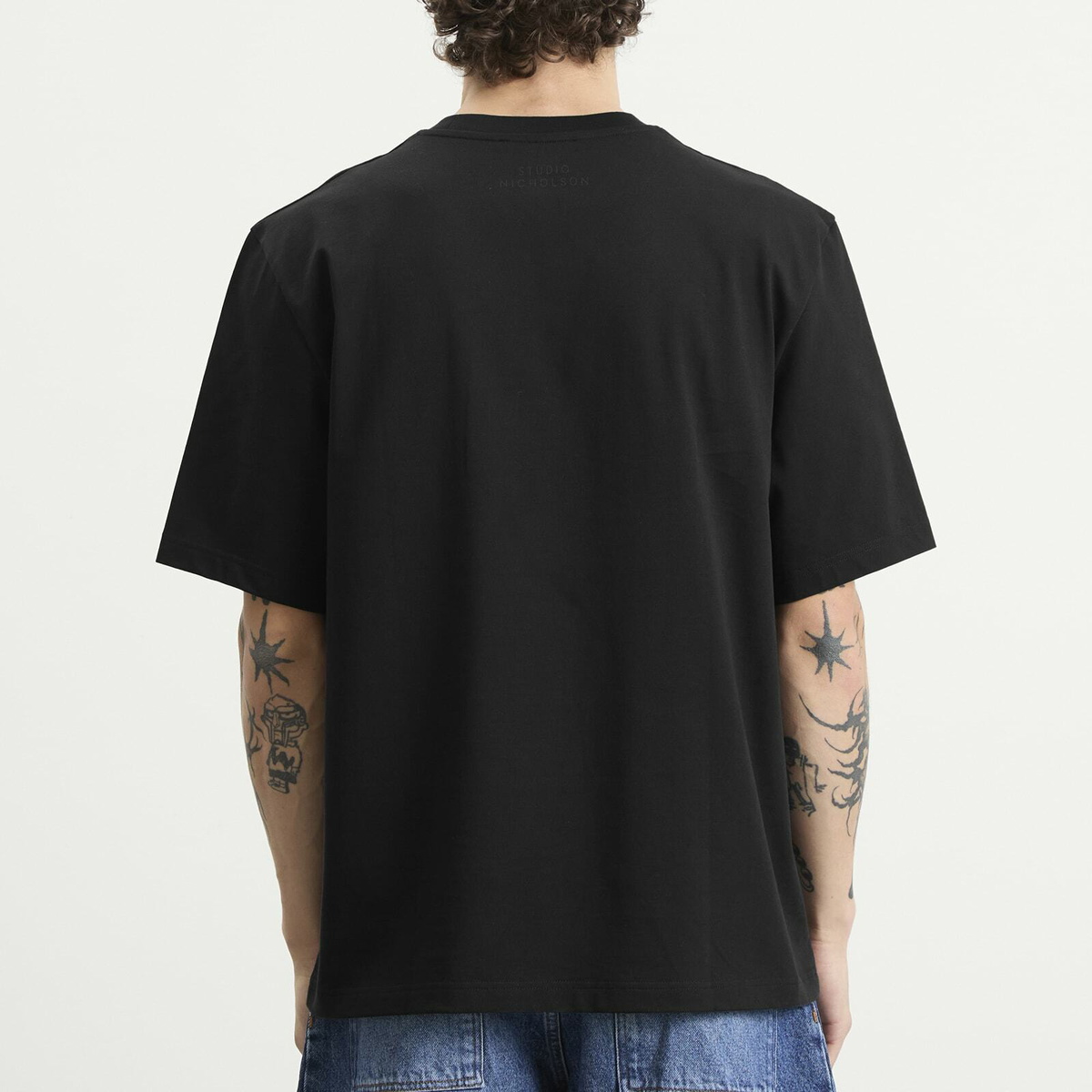 Studio Nicholson Men's Lay Branded Boxy Fit T-Shirt in Black